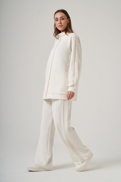 Nuss Zipper Detailed Stone-Embellished Trouser Suit 1092 Ecru