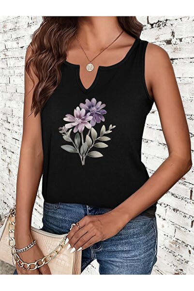 Deocept Floral pentru femei cu imprimeu Decolteu în V pe jumătate, fără mânec...