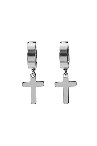EFAYN.RO Men's earrings, with clips, cross pattern, silver, EFAYN