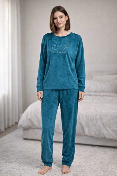 Nihomall20 Pijamoni New Frasız Velvet Pajama Set