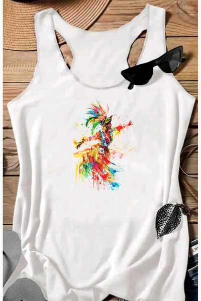 SUNFREE ETNİK DANS B cu imprimeu Tricou pentru femei, fără mâneci, pentru înot