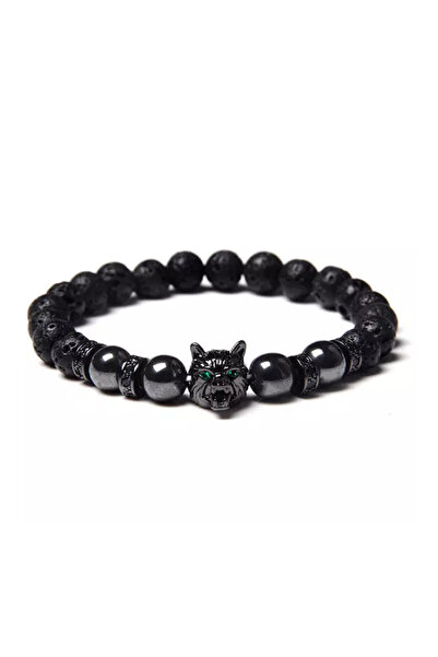 EFAYN.RO Men's bracelet, handmade, wolf head pendant, black, EFAYN