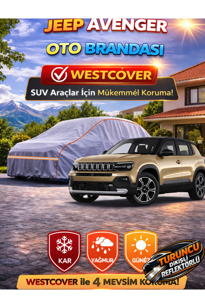 WestCover Yeni Jeep Avenger Suv Uyumlu (Turuncu Dikişli-Ref) Oto Brandası,Ara...