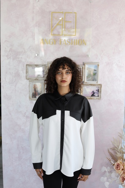 Angy Fashion "Monochrome Edge" Shirt with -Leather Details Size: 40