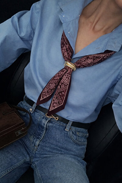 Markiz Takı Mürdüm Gold Buckled Thin Scarf