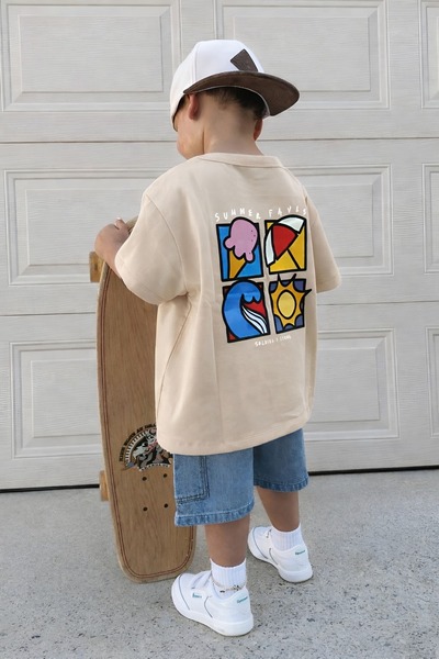 E-ROMA Summer Printed Oversized Unisex Children's T-Shirt 1Gh4