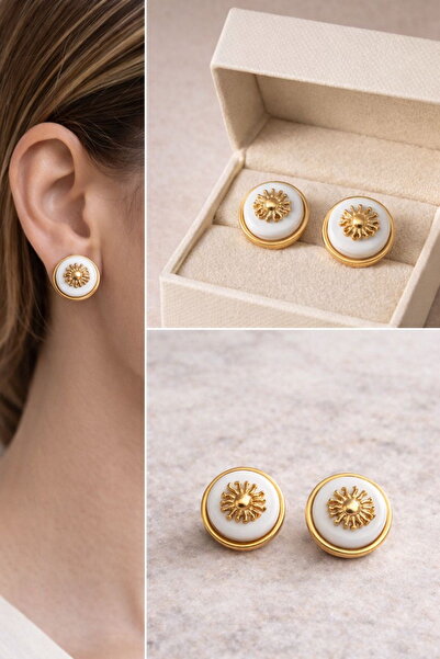 DEMOKAN Women's Earrings Vintage Button Model Gold Sun Earrings
