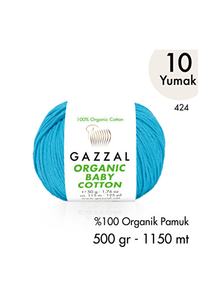 Gazzal Organic Baby Cotton 424 Gots Sertifikalı El Örgü İpliği 10 Yumak 500 gr
