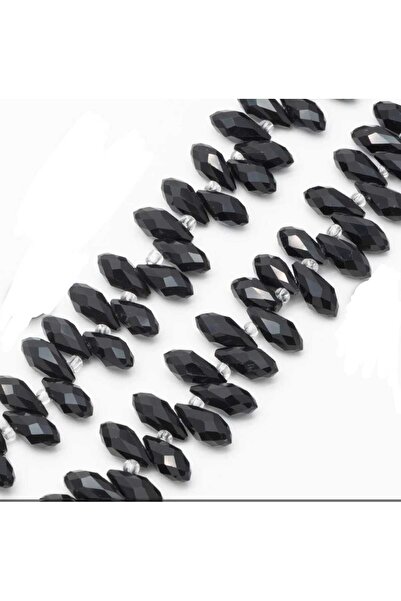 yiğit aksesuar 1 Strand (90Pcs) Crystal Black Glass Teardrop Beads Plated Top...