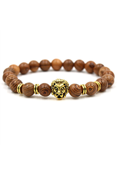 EFAYN.RO Semiprecious stone bracelet, lion head pendant, handmade, gold, unis...