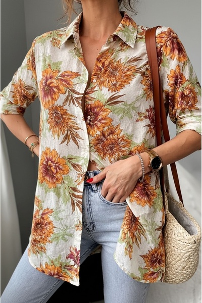 MAMAYAGA Long Sleeve Cotton Pack Stylish Oversized Patterned Curve Satin Shir...