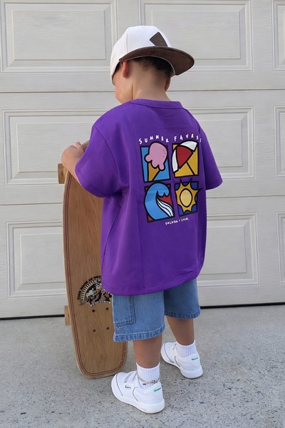 E-ROMA Summer Printed Oversized Unisex Children's T-Shirt 1Gh4