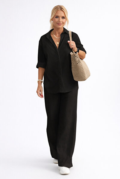 Toridas Γυναικείο Μαύρο Σετ Δύο Τεμαχίων με Άνετη Εφαρμογή και Φαρδιά Παντελόνες