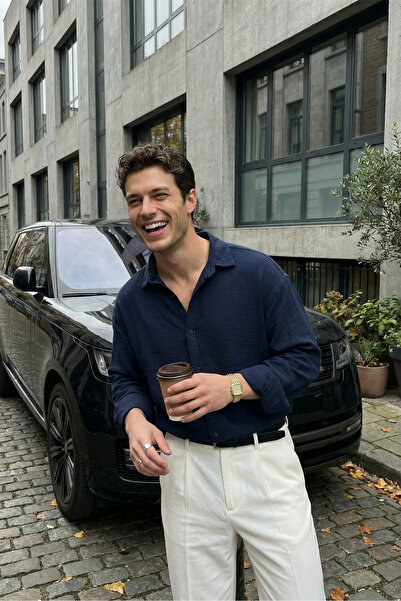 Livio Ferri Yurin Erkek Premium Müslin %100 Pamuk Oversize Uzun Kollu Gömlek