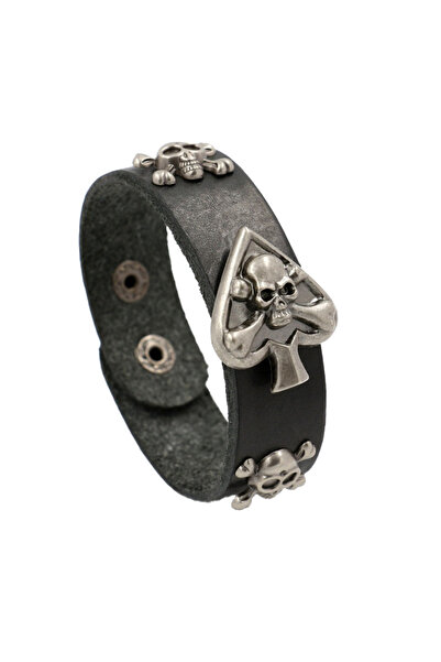 EFAYN.RO Eco- Leather bracelet, gambler model accessorized with skeleton head...