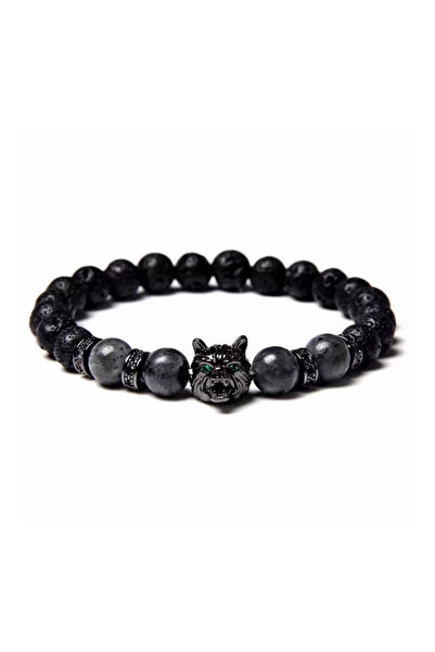 EFAYN.RO Men's bracelet, handmade, wolf head pendant, dark gray, EFAYN