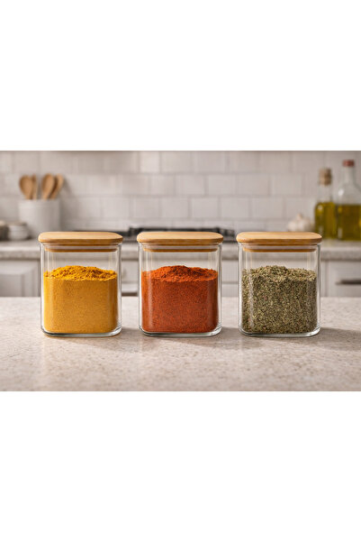 Kitchen Way Bamboo Borosilicate 1000ml Line Patterned Heat-Resistant Jar Set ...