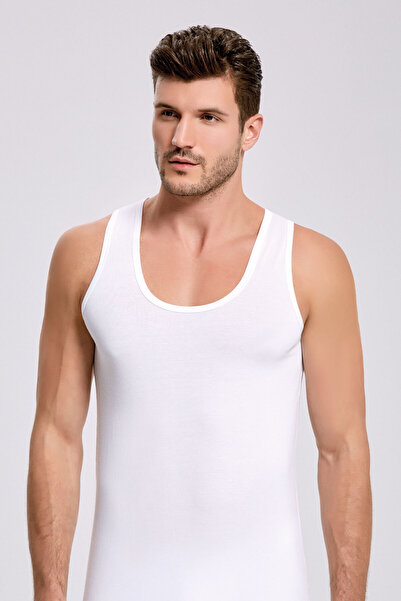 İlke Men's Bamboo Thick Straps Regular Fit U-Neck Boxed 6-Piece White Undersh...