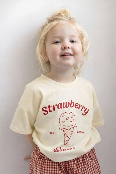 E-ROMA Strawberry Ice Cream Printed Oversized Unisex Children's T-Shirt 1Gh6