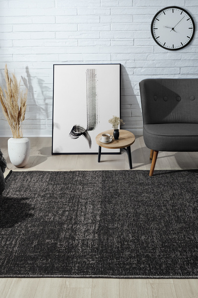 CASERA HOME New Antik Antrasit Halı Yıkanabilir Kaymaz Taban Şönil Kilim Doku...