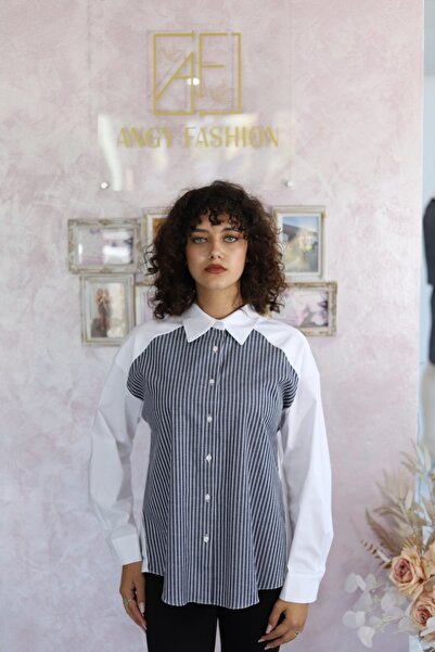 Angy Fashion "Dual Contrast Stripes" Shirt with White Sleeves and S...