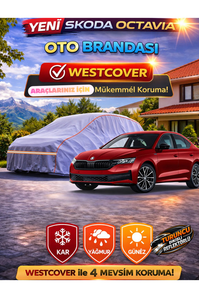 WestCover غطاء سيارة متوافق مع سكودا أوكتافيا سيدان (خياطة برتقالية-رمادي)، خ...