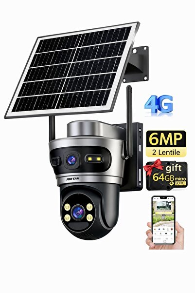Jortan Cameră Supraveghere Solară 6MP 4G, 2 Lentile, PTZ, Detectie Umana, Car...
