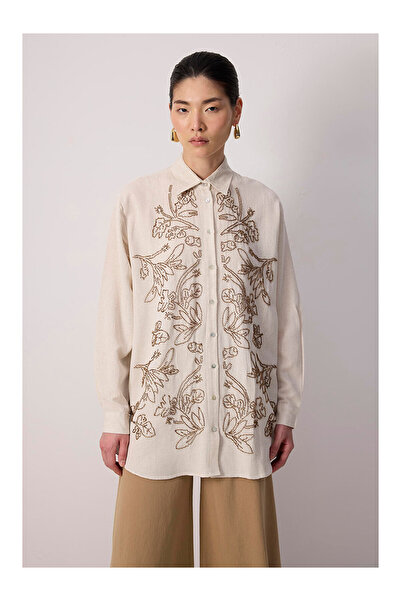 MAMAYAGA Long Sleeve Cotton Pack Stylish Oversized Embroidered Curve Linen Sh...