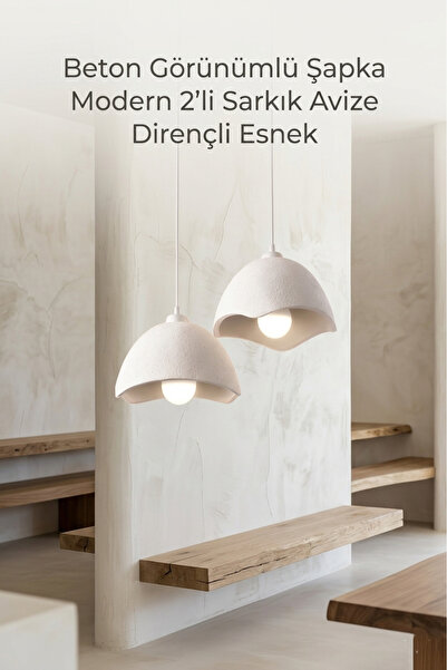 buyolog Beton Görünümlü Şapka formlu Modern 2'li Sarkık Avize 30x22 cm Direnç...