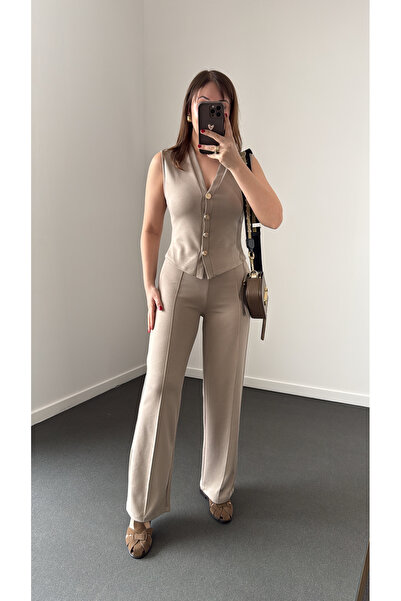 Narferita Nireya Modal Gold Buttoned Vest and Trousers Set
