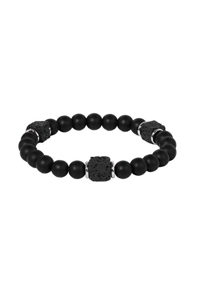 EFAYN.RO Minimalist bracelet, onyx beads, volcanic stone cubes, elastic, unis...