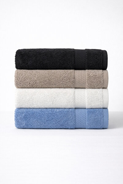 İQON 4-Piece Cotton Bath Towel Set White-Blue-Beige-Black (50X110 cm)