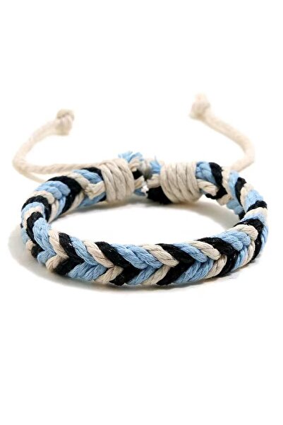 EFAYN.RO Bratara impletita manual din sfoara, albastru cu negru, reglabila, u...