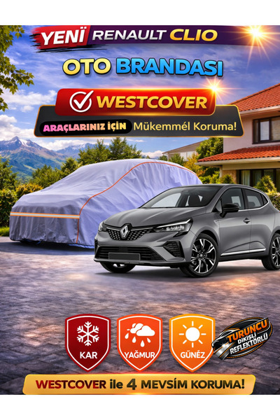 WestCover غطاء سيارة متوافق مع رينو كليو إتش بي (خياطة برتقالية-رمادي)، غطاء ...