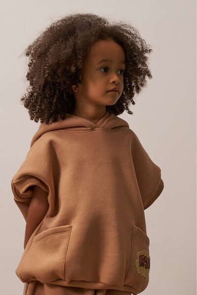 Oh La La Koala For Little Ones Milk Coffee Embroidered Hooded Hoodie