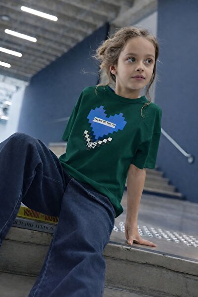 E-ROMA Palais De Tokyo Printed Oversized Unisex Children's T-Shirt 1Gh3