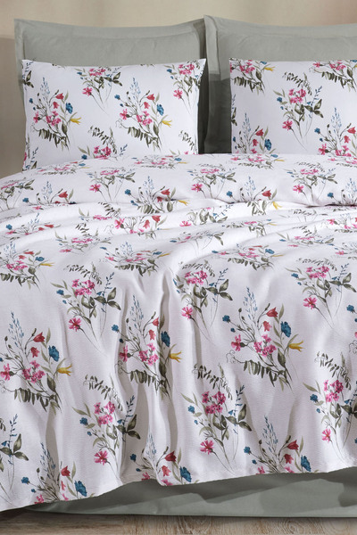 Enlora Home Desenli Pike Örtü Tek Kişilik Açelya Beyaz (Pike)