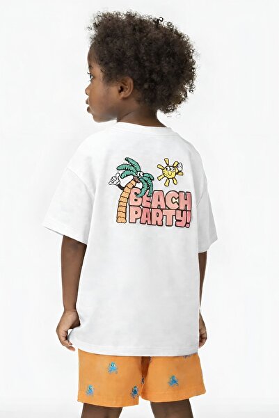 BENROMA Beach Party Printed Oversized Unisex Children's T-Shirt 1Gh2