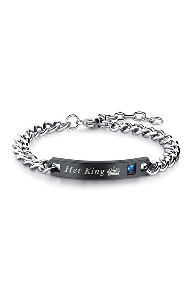 EFAYN.RO Bratara barbateasca her king, neagra, reglabila, cu stras, EFAYN