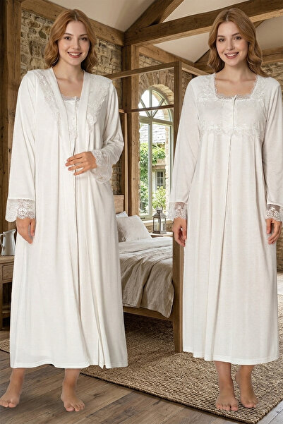 lohusahamile Комплект нощница от памук с дантелена нагръдница за бременни и р...