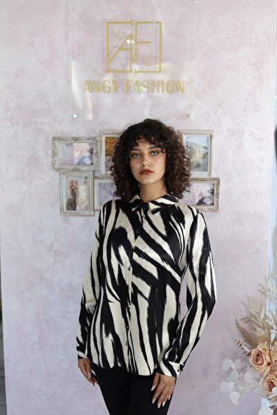 Angy Fashion "Zebra Art" Shirt with Black-and-White Abstract Print ...