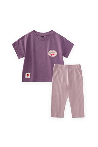 Cigit Tayli T-Shirt Set 1-8 Years Purple