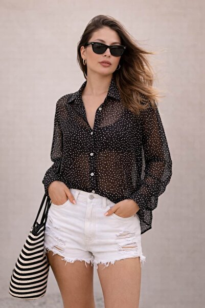 bb butik basic Oversized Polka Dot Li Tulle Shirts Kr6930