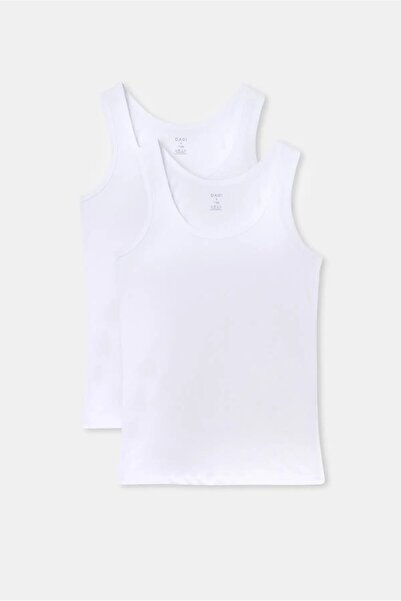 Dagi Men's 100% Cotton Pack White Wide Collar 2-Piece Combed Cotton Undershir...