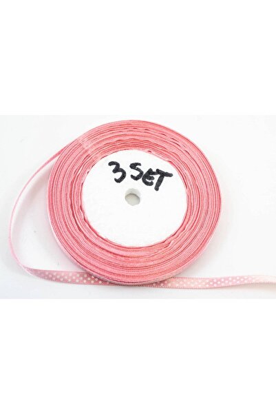 OEM Set 3 role Panglica Satin Cu Buline 0.6cm/22m Roz