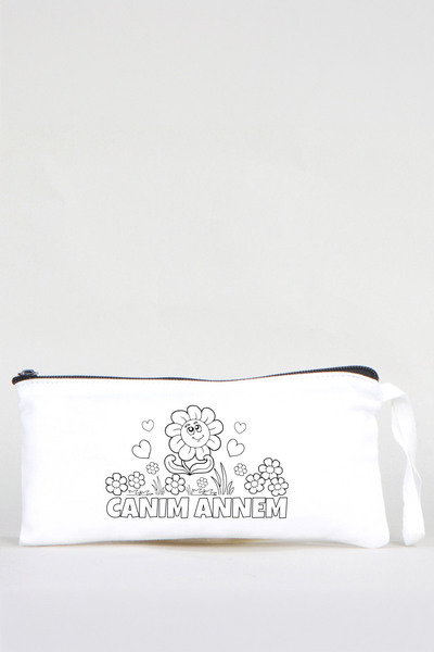 Pamusan Anneler Günü Boyanabilir Kalemlik Beyaz 21x10 cm | Papatya Desenli Canım Annem 10 ADET