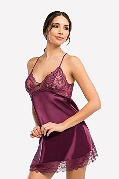 NBB Γυναικείο Σατέν Με λεπτές τιράντες D Δαντέλα Λεπτομερές Κοντό Νυχτικό σε ...