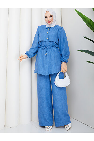 modapark.ist Women's Waist Tunneled Linen Pant Suit
