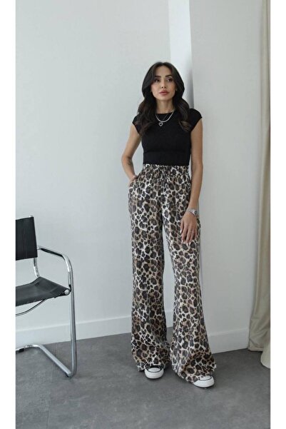 LOKADI Women's Leopard Printed Pack High Waist Elastic Waistband Wide-Leg Wid...