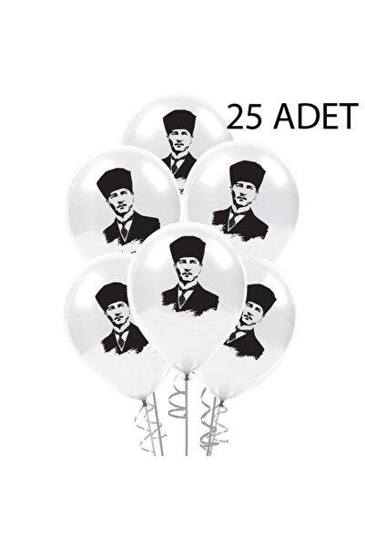 partidolu Ataturk Printed Latex Balloons Black on White Color 25 Pieces Show